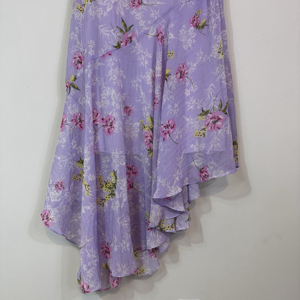 ASTR THE LABEL Asymmetric Ruffle Hem Midi Dress Lilac Purple Floral Size L - Picture 6 of 6
